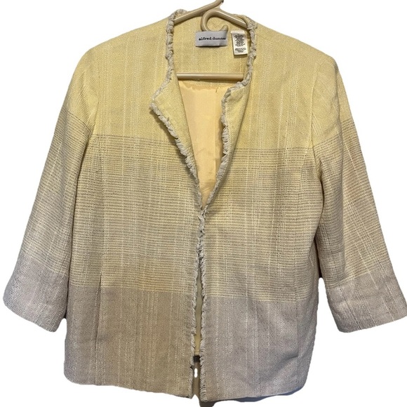 ALFRED DUNNER Women's Jacket Size 10 Yellow Gray Beige Lined Fringe - Picture 1 of 4